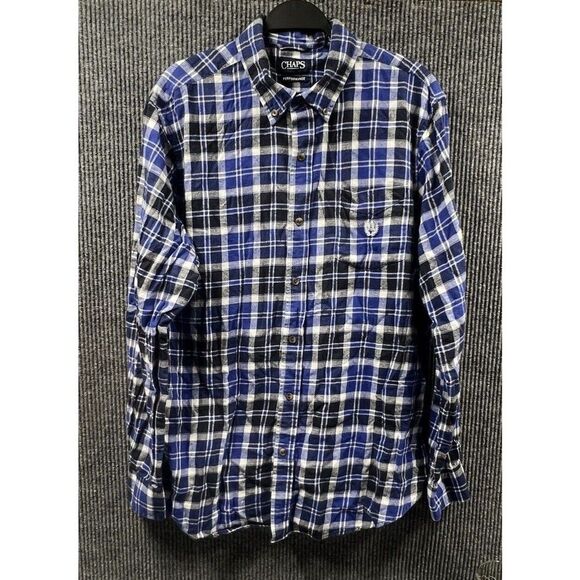 VTG Chaps Performance Shirt Mens XL Blue Plaid Flannel Cotton Button Down Casual - Picture 1 of 16
